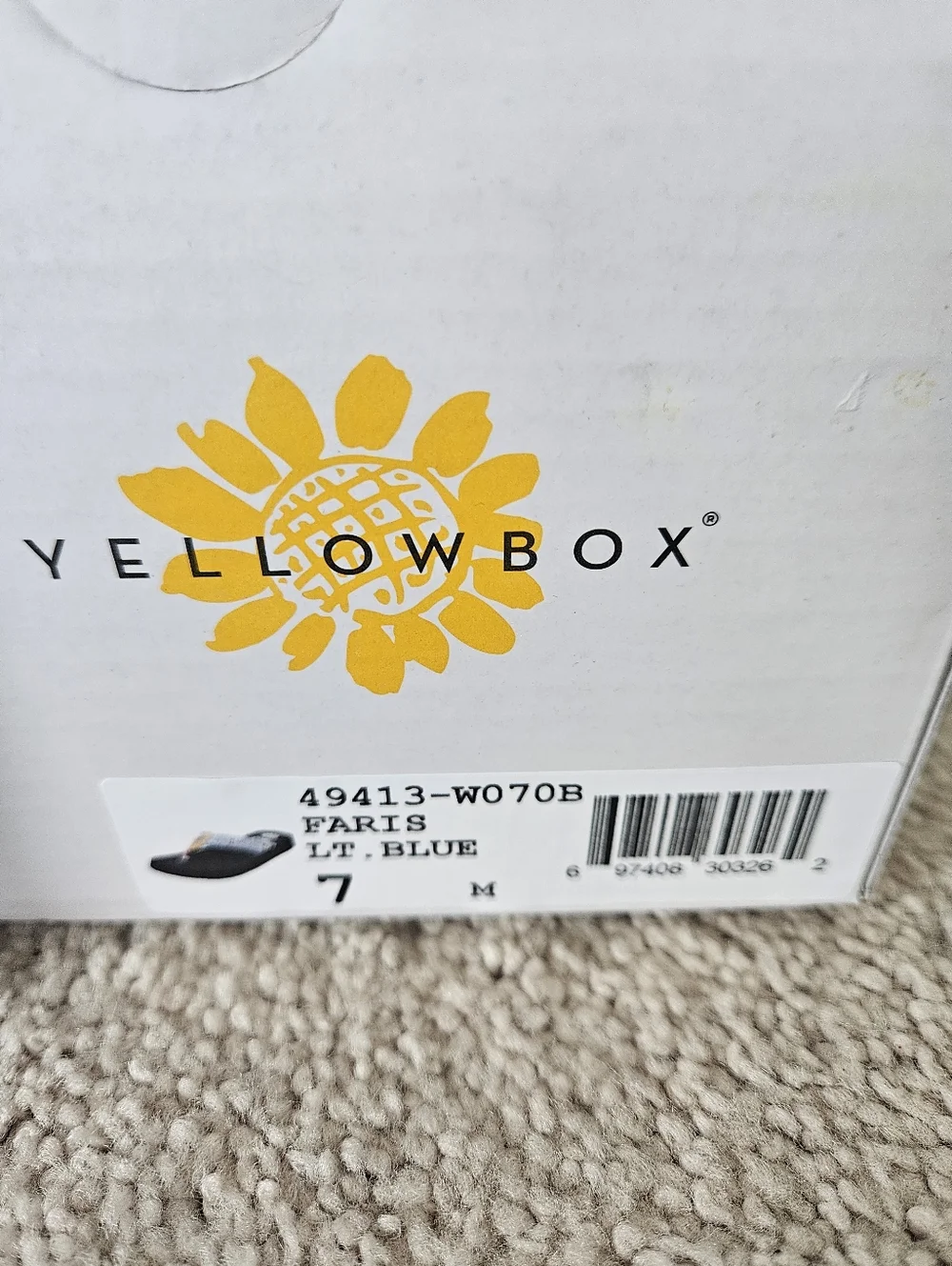 New In Box Yellow Box Yellow Box Faris, Lt. Blue Flip Flop Sizes 7 / 7.5 / 8 - Picture 13 of 16